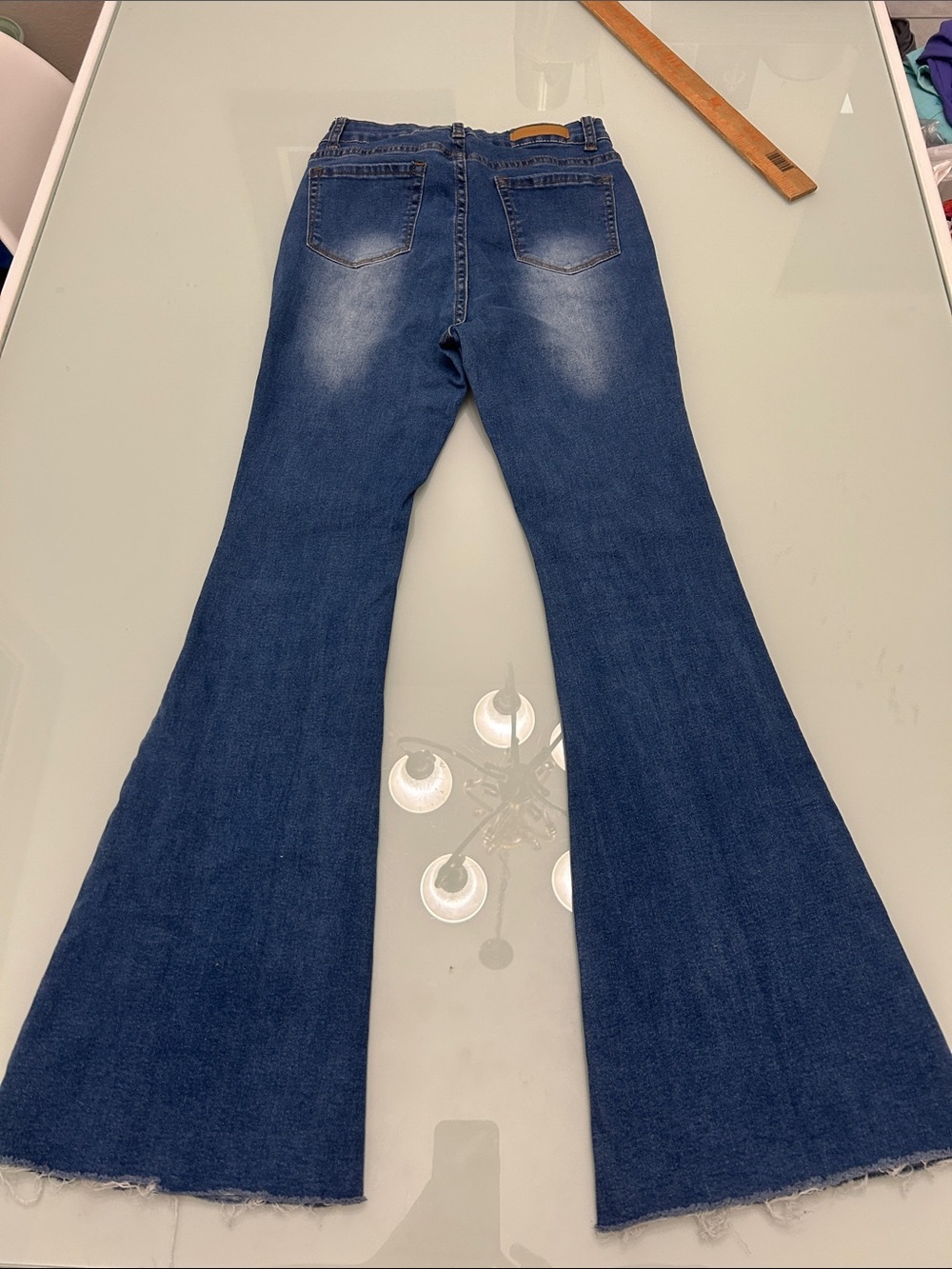 SHEIN High Waisted Raw Hem Flare Jeans Vintage Faded Bell Bottom Denim Trousers